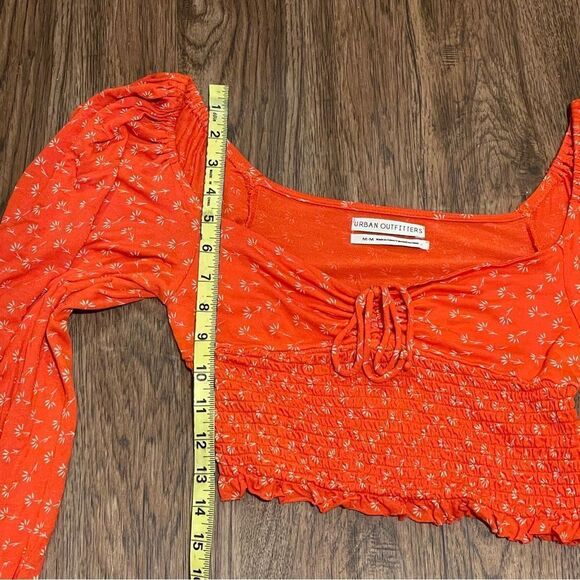 Urban Outfitters Off Shoulder Long Sleeve Crop Top Orange White Floral Medium - Picture 13 of 13